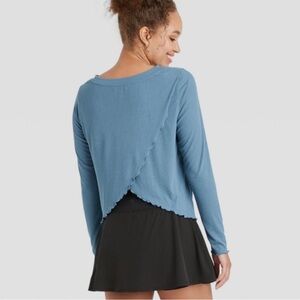 JoyLab black Long Sleeve Top ruffled open cross back
